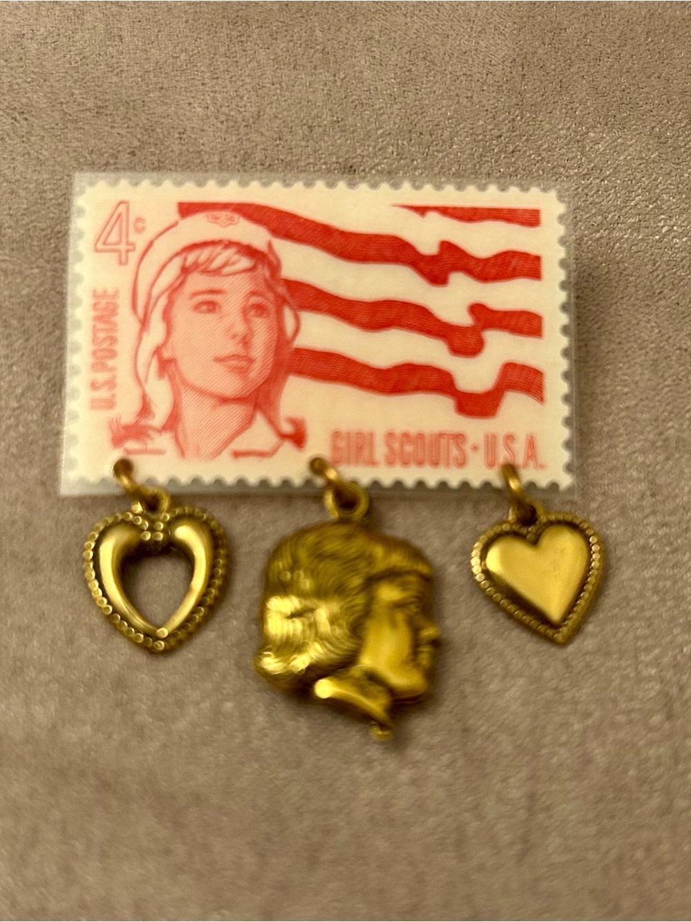Gold-Tone Girl Scout Charm Brooch with Heart Accents